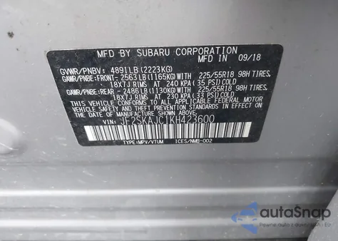 2019 Subaru Forester Sport из США, поврежденный, VIN JF2SKAJC1KH423600